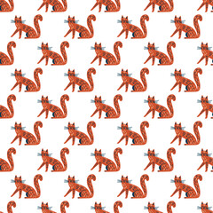 Hand drawn red cat. Seamless vector pattern for fabric, background