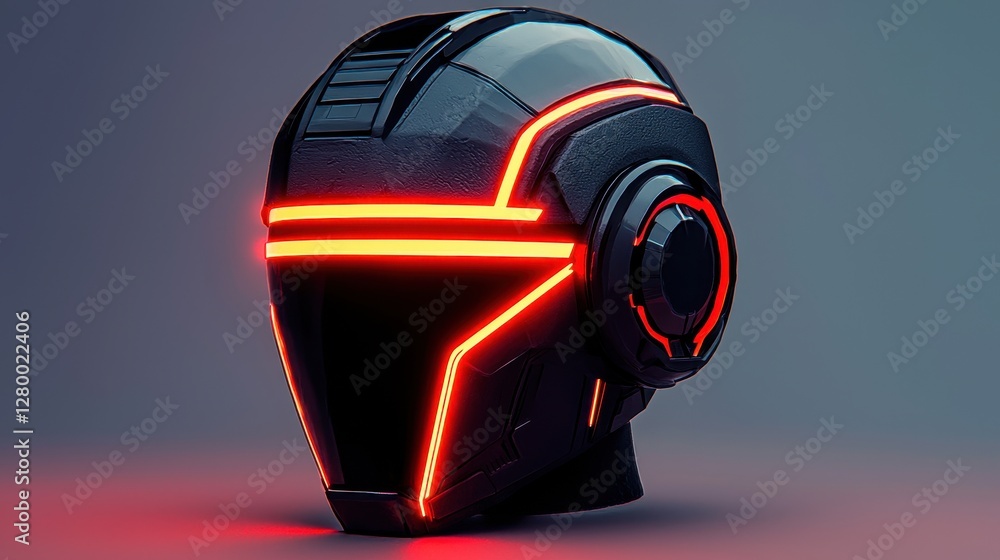 Poster smart helmet technology smart features concept. a futuristic helmet with sleek design and glowing re