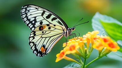 Subtle butterfly resting on a flower, World Butterfly Day celebration.