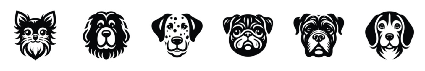 Fototapeta premium dog breeds icon set, clip art element bundle different dogs, puppy face isolated on transparent background