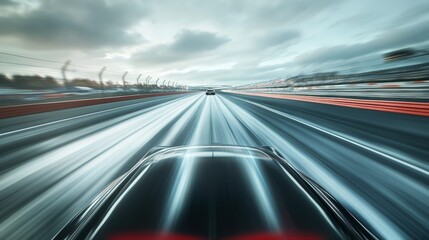 Obraz premium Drag racing car speeding down a high-speed straight track. Featuring adrenaline and precision