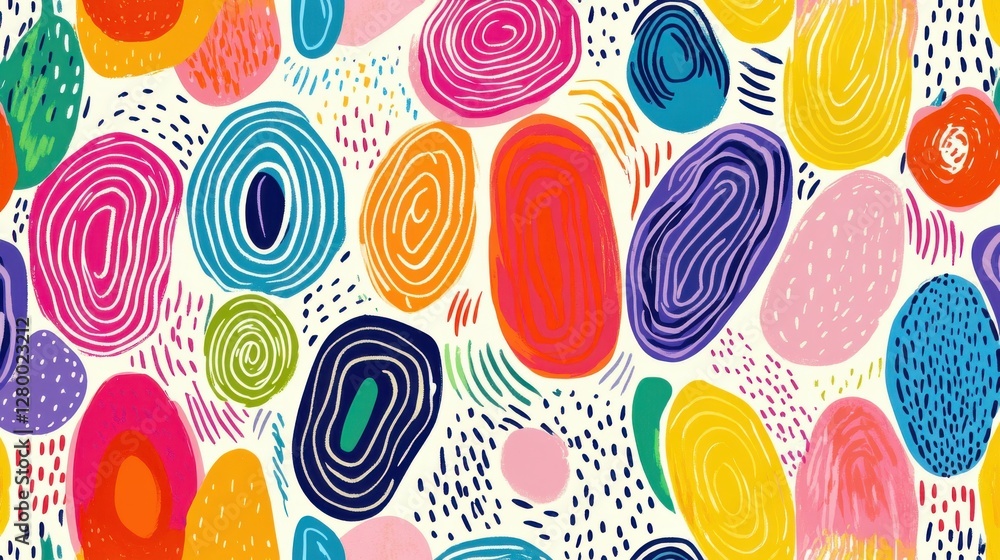 Poster Colorful Abstract Shapes and Patterns on Light Background