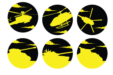 War design concept. Vector round concept illustration with military silhouette design