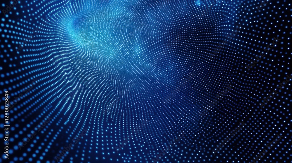 Poster abstract blue background with dots and digital waves in motion