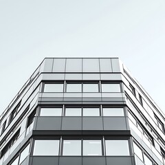 Modern office building facade, low angle view, clear sky background