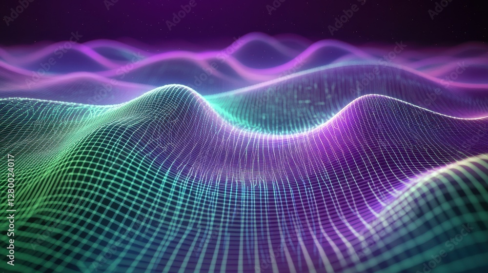 Poster abstract digital waves with colorful light and dynamic patterns