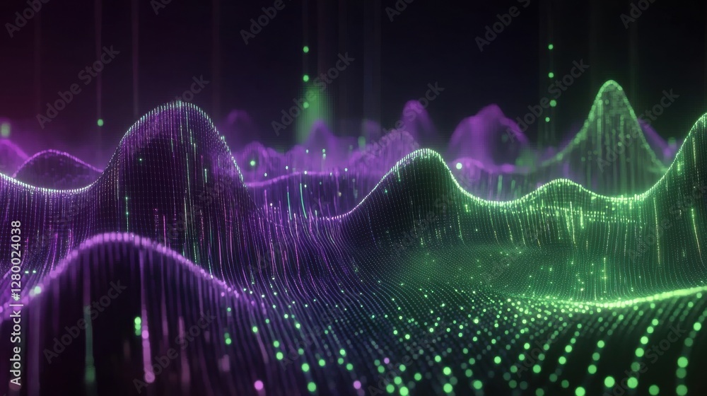 Poster colorful digital waves with light elements in abstract background