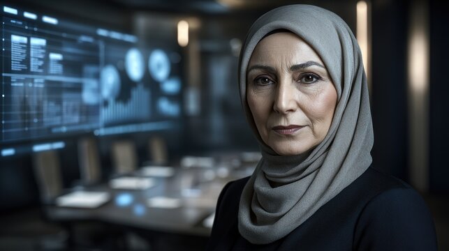 Confident Muslim Businesswoman in Modern Office Setting
