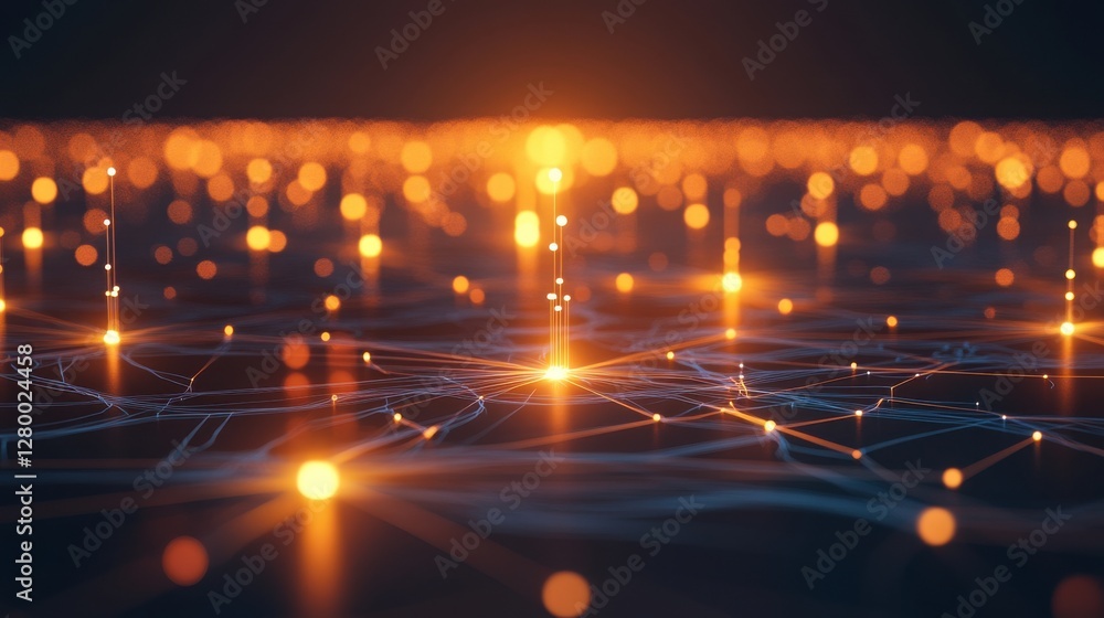 Poster abstract network visualization with glowing points and lines