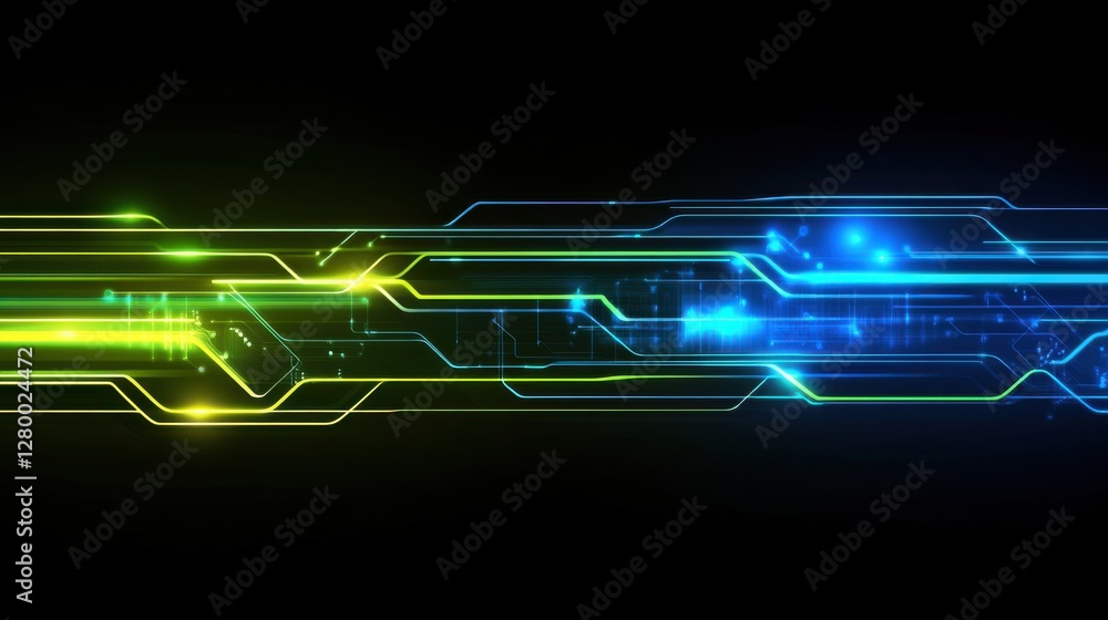 Poster abstract technology background with neon lines and circuit patterns