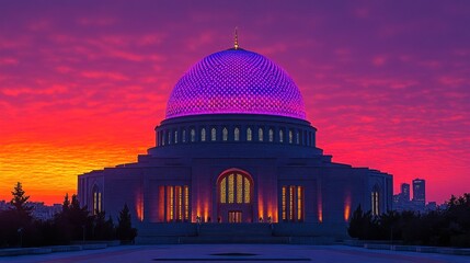 Obraz premium Illuminated Mosque Dome at Sunset