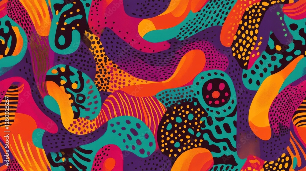 Poster vibrant abstract colorful pattern with curved shapes and textures