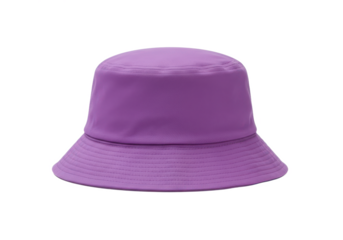 Simple purple bucket hat isolated on white background, front angled view, no depth of field, sharp.