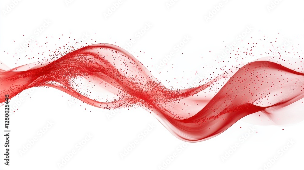 Poster flowing red wave abstract with sparkles and light effects