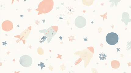 Colorful Space Theme with Rockets, Planets, and Stars for Kids