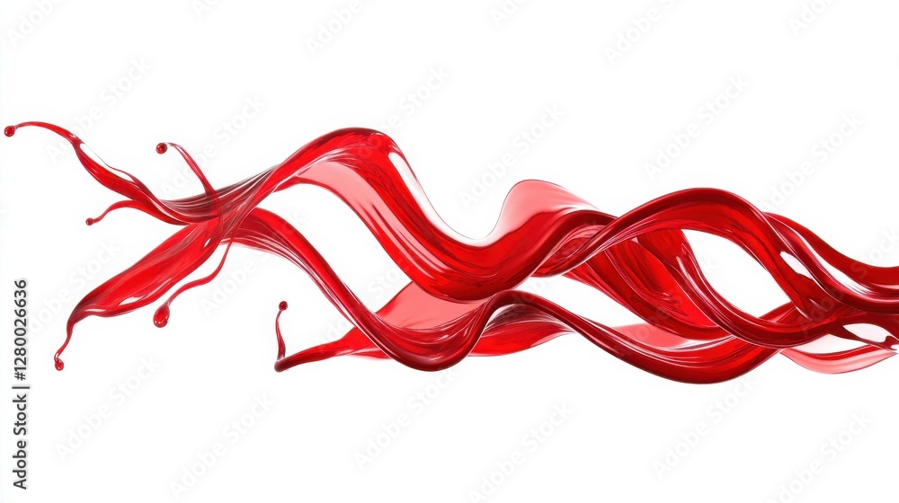 Poster Dynamic Red Liquid Waves Creating Flowing Patterns on White Background