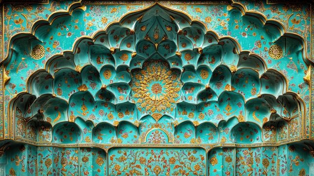 Islamic Architectural Detail, Mosque,  Ornate, Teal, Gold