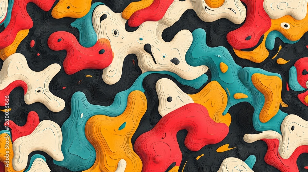 Poster vibrant pixelated forms seamless pattern playful retro style background textile design funky wallpap