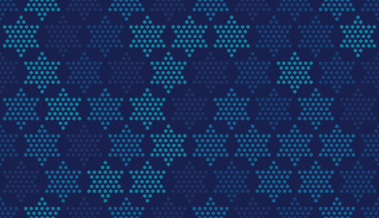 Star of David seamless blue vector background. Stylish vector repeating pattern with a Six-pointed star.
