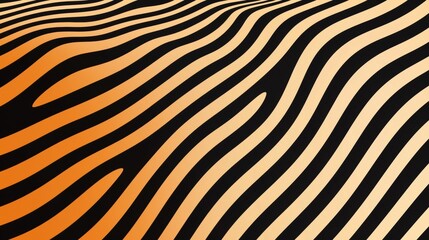 Fototapeta premium A vibrant abstract pattern of wavy stripes in orange and beige against a black background, creating a dynamic visual effect.