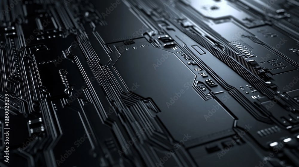 Poster abstract black circuit board design with intricate patterns