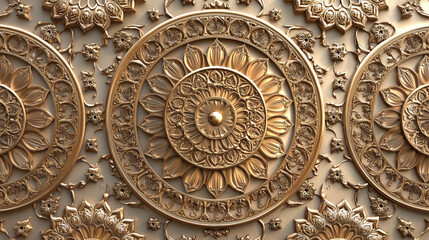luxury gold ornate ceiling medallion with intricate 3d rendered floral detail and decorative embossed texture in high-relief design for architectural interior decor images