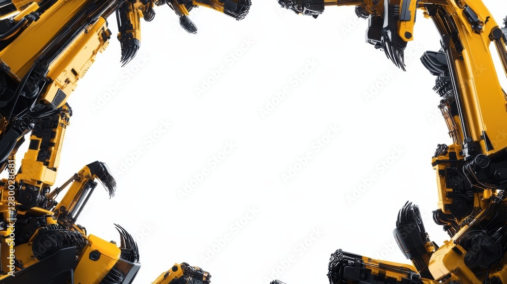Poster robotic arms in circular formation with empty space for text