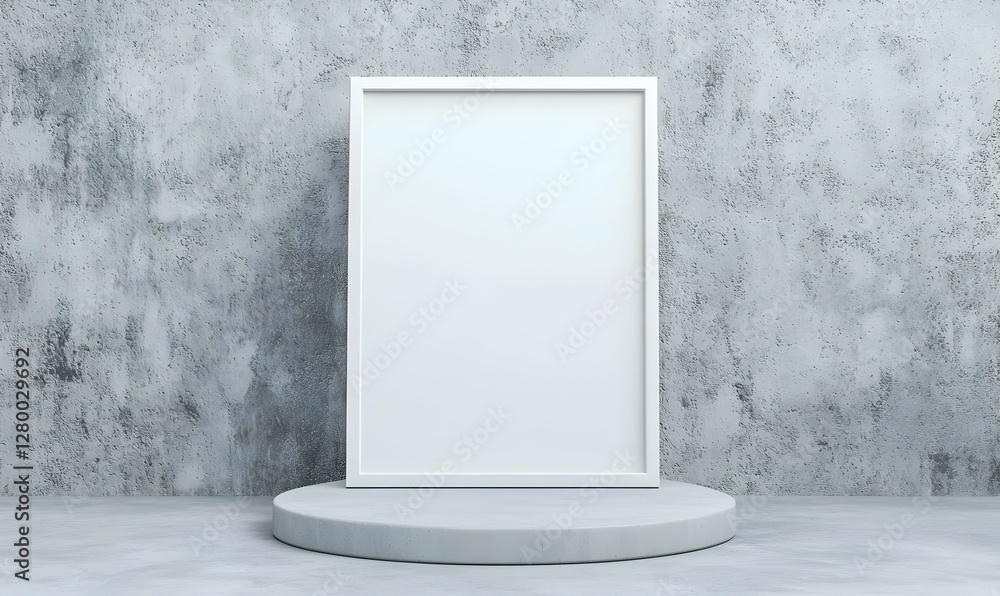 Poster minimalist podium with blank frame, a sleek design featuring a simple podium and an empty frame, ide