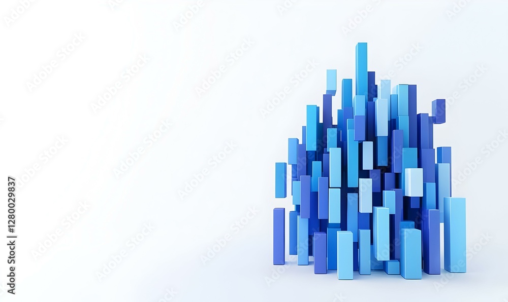Poster dynamic blue abstract chart showcasing rising bars and lines, representing growth and trends in data