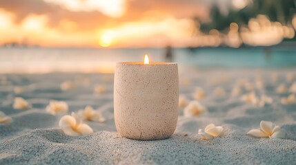 Relaxing beach sunset tranquil shoreline candlelit atmosphere peaceful environment natural serenity