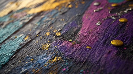 Textured canvas with rough brushstrokes in classic Mardi Gras tones.