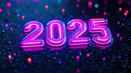 Vibrant neon 2025 in a sparkling background