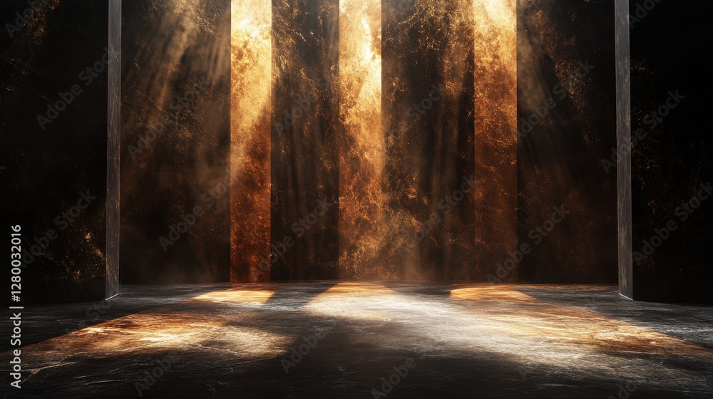 Poster illuminated abstract space with rays of light and dark background