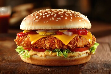 Hamburger on bright background with copy space. Close up