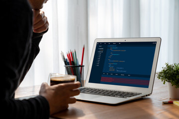 Software development programming on computer screen for modish application and program coding