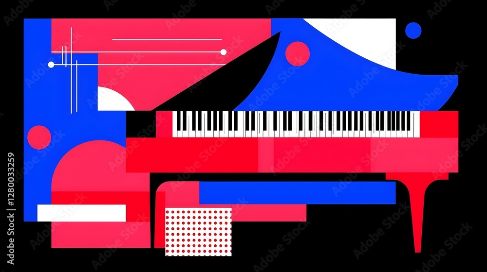 Poster geometric harmony, an intricate design featuring vibrant shapes and patterns, creating a visually ca