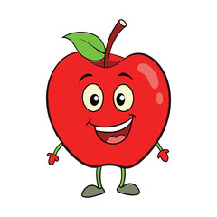 A cheerful cartoon apple character with a big smile, rosy cheeks, and bright green leaves, ready to bring fun and joy to any coloring page. Perfect for kids!