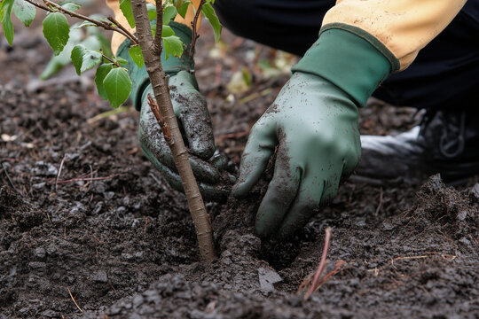 A person planting a tree, demonstrating environmental responsibility and humanist values 