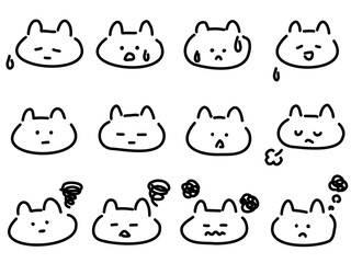 モヤモヤアセアセするかわいい猫の手描き顔文字セット