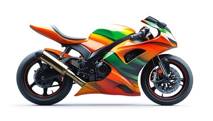 Obraz premium Vibrant colored sport motorcycle displayed on a white background