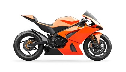 Obraz premium Sleek orange sports motorcycle isolated on a clean white background
