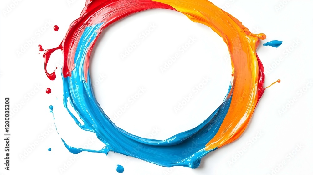Poster colorful paint splashes create a lively border around a blank canvas, inviting creativity and artist