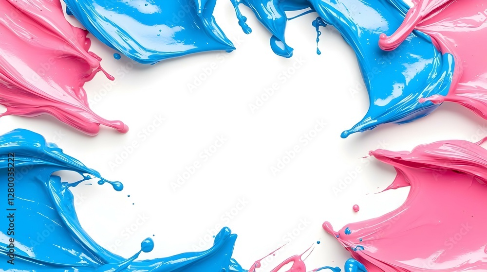 Poster colorful paint splashes frame a blank canvas, creating an energetic and dynamic border that invites 