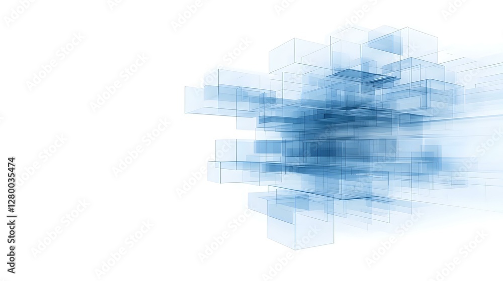 Poster abstract blue geometric shapes intertwine with gridlines, creating a dynamic visual experience of de