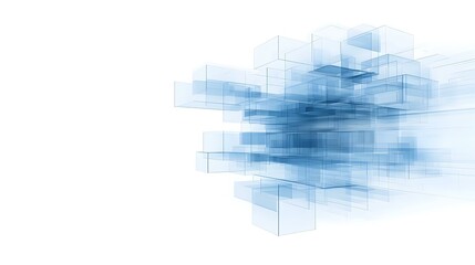 Obraz premium Abstract blue geometric shapes intertwine with gridlines, creating a dynamic visual experience of depth and structure in a modern design.