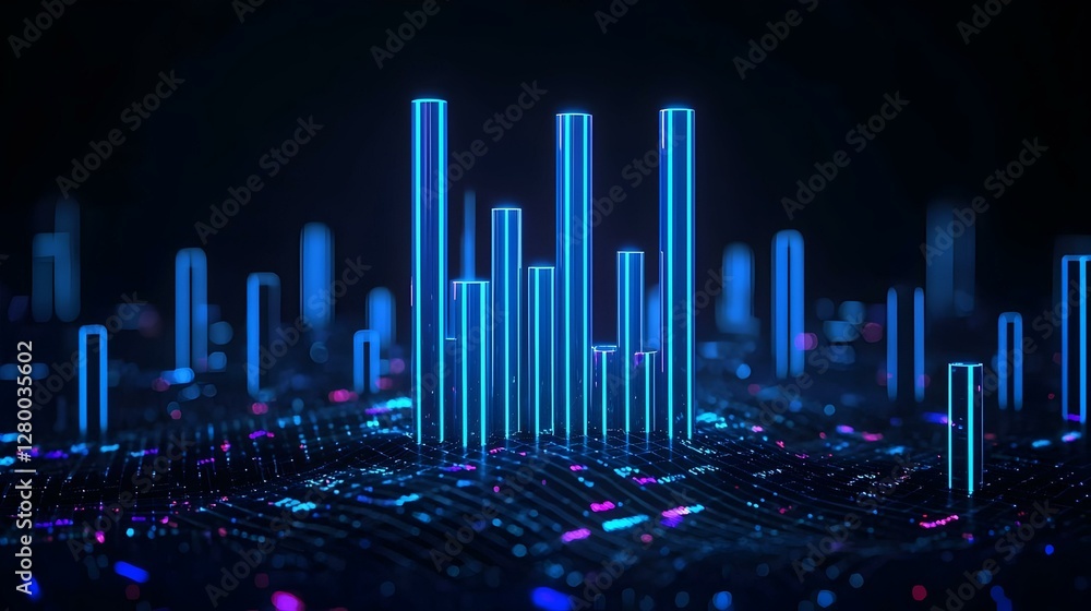 Poster abstract blue bar chart displaying data points, illustrating trends and statistical insights in a vi