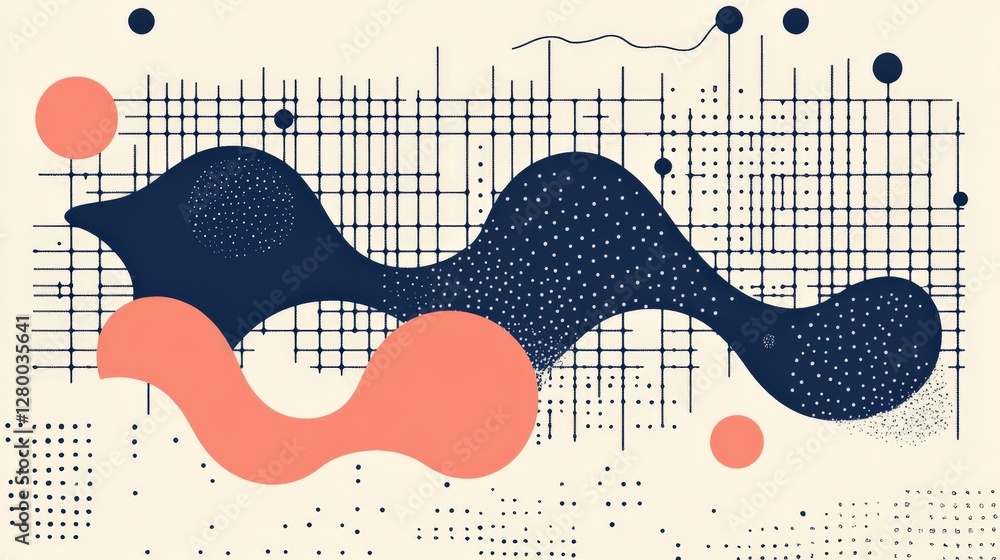 Poster abstract design featuring geometric shapes and patterns with contrasting colors and textures