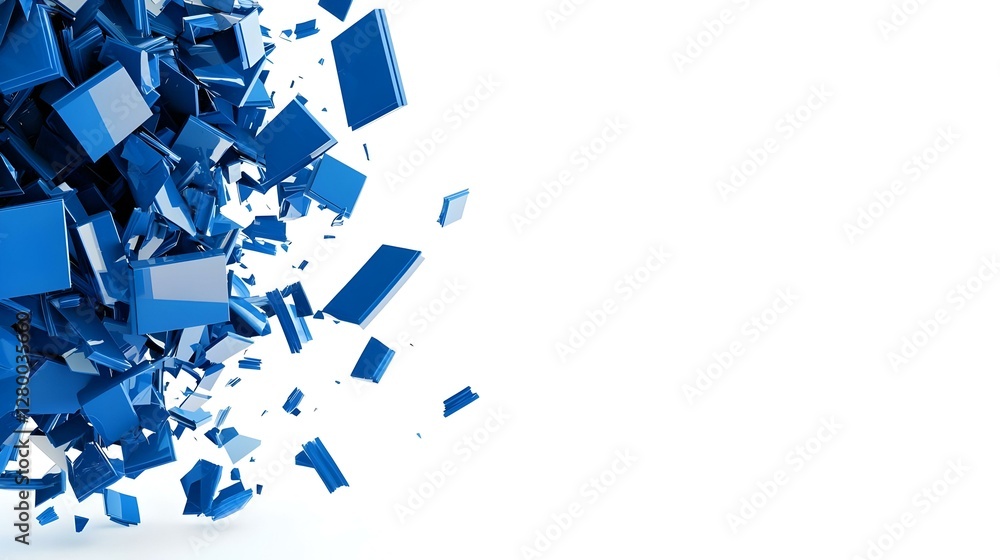 Poster abstract blue pixelated shapes create a dynamic grid pattern, evoking a sense of digital innovation 