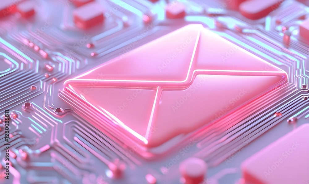 Poster digital circuit email icons, a vibrant composition of abstract email symbols intertwined with intric
