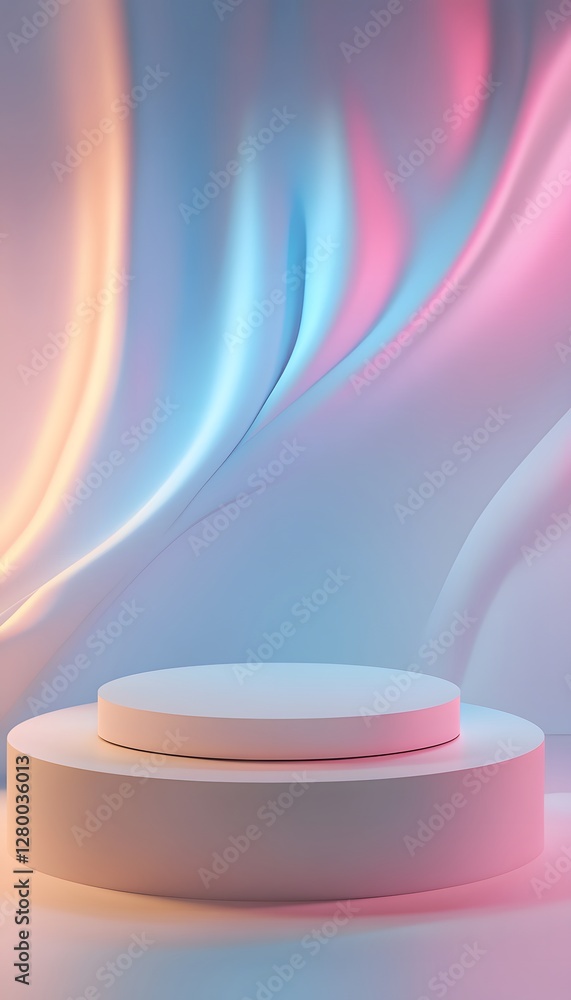 Poster a studio showing a product display with pastel colored background